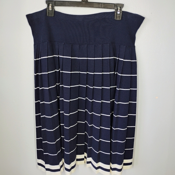 Talbots Pleated Nautical Striped Knit Short Skirt Navy Blue Preppy Plus Size 1X - Picture 4 of 9